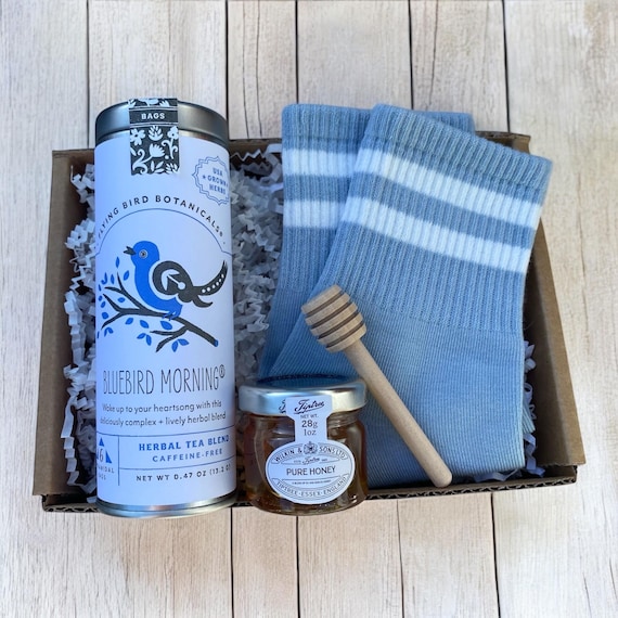 Build a Box item - Bluebird Morning Tea Set - Organic Tea, Mini Honey, Wooden Dipper & Matching Cozy Socks