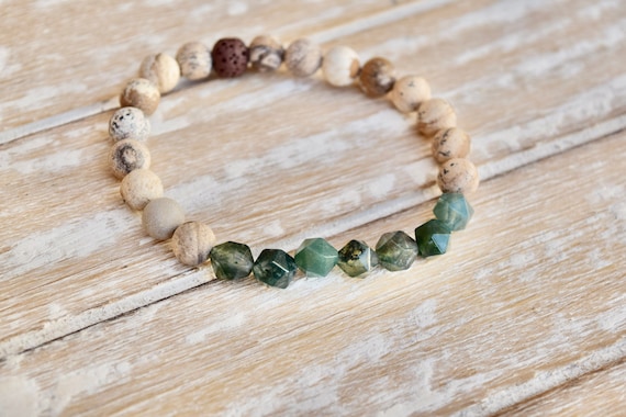 Emotional Balance Bracelet - Moss Agate Star Cut Gemstone Bracelet