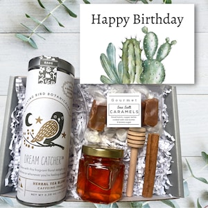 Happy Birthday Tea Care Package - Tea & Honey Box With Caramels - Birthday Gifts - Organic Tea Gift Box