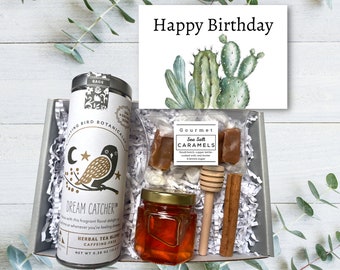 Happy Birthday Tea Care Package - Tea & Honey Box With Caramels - Birthday Gifts - Organic Tea Gift Box