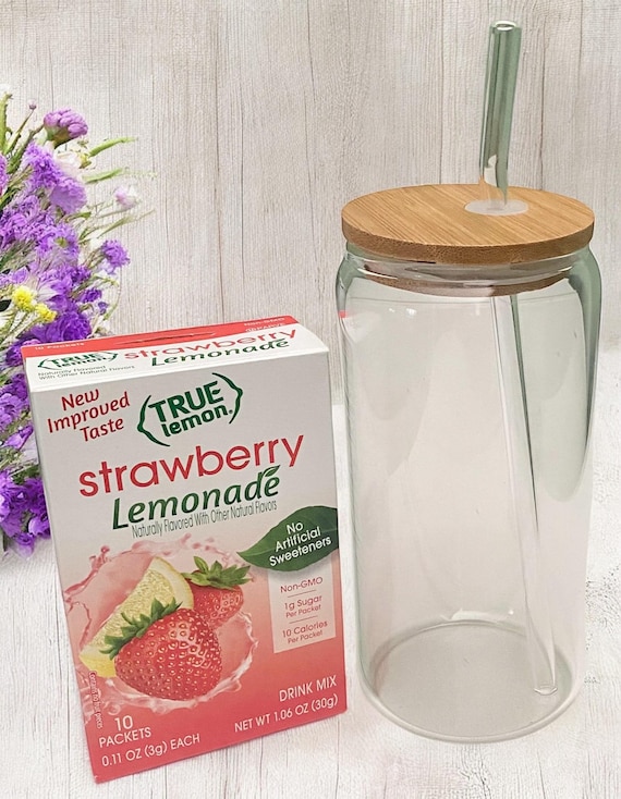 Build a Box Item - Strawberry Lemonade & Glass Tumbler with Bamboo Lid and Glass Straw - Summer Drink Set