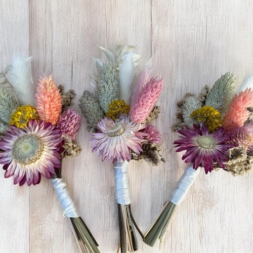 Build a Box - Pink Mini Dried Flower Bouquet- 5-6 inch Mini Strawflower Bouquet