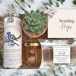 Senden Hugs Geschenkbox - Tee & Pflanzen Geschenkkorb - Pflegepaket - Denken an Sie - Geschenk für Freund - Senden Hugs Geschenkkorb - Komfort Geschenk