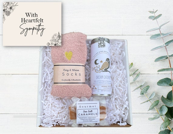 Sympathy Gift For Her - Comfort Care Package - Pink Fuzzy Socks, Dream Catcher Tea & Sea Salt Caramels - Grief and Mourning Comfort Gift
