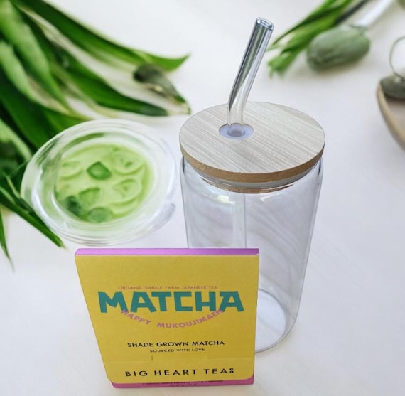 Build a Box Item - Iced Matcha & Glass Tumbler with Bamboo Lid and Glass Straw - Iced Matcha Gift