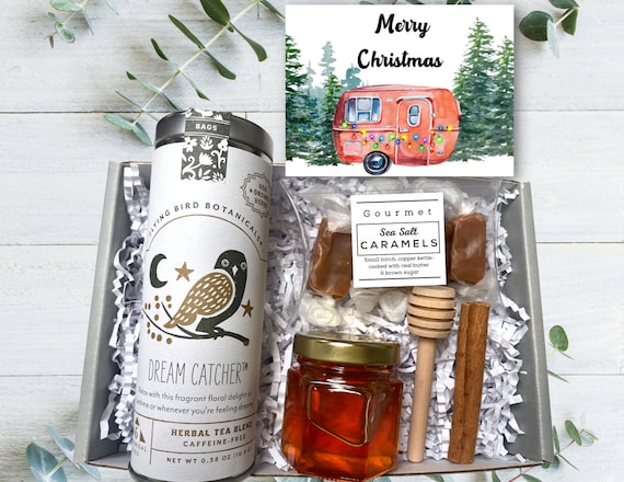 Christmas Gift Box - Tea & Honey Gift With Caramels - Holiday Gifts - Organic Tea Gift Box - Choose Your Holiday Card - Client Gifts