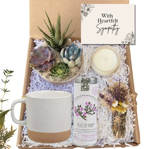 Cesta de presentes de simpatia - Pacote de cuidados para a perda de um ente querido - Presente de conforto para o luto - Presente de arranjo de suculentas - Cesta de presentes para simpatia