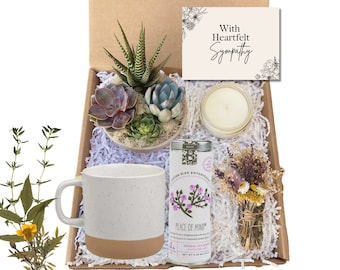 Cesta de Presente de Condolências - Pacote de Apoio para a Perda de um Ente Querido - Presente de Conforto para o Luto - Arranjo de Suculentas - Cesta de Presente para Sentir Condolências