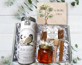 Sending Hugs Care Package - Tea & Honey Box with Caramels - Support  Gifts - Organic Tea Gift Box - Sending Hugs Gift Box