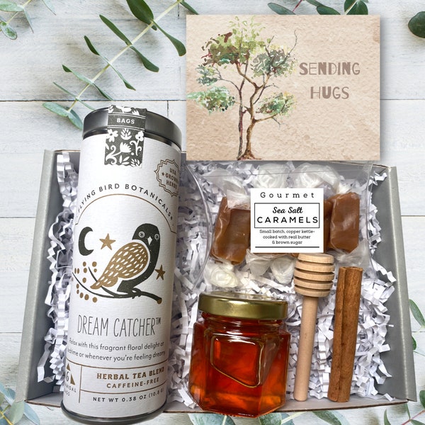 Sending Hugs Care Package - Tea & Honey Box with Caramels - Support  Gifts - Organic Tea Gift Box - Sending Hugs Gift Box - Choose Your Card