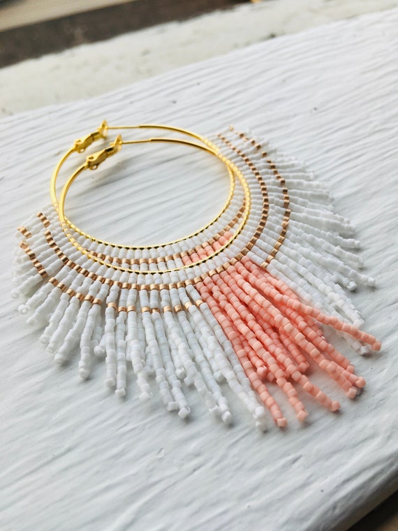 I'm Not Crying You're Crying Hoops: White, Salmon and Champagne Gold