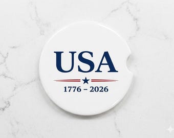 USA 1776-2026 Ceramic Car Coaster | Patriotic Cup Holder Accessory