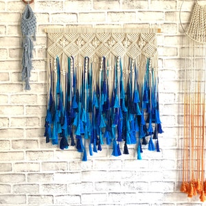 Blue Coloured macrame tassels wall hanging/ headboard