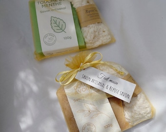 Handmade soap duo & crocheted soap dish – zero-waste gift set, 100% handmade, several scents to choose from