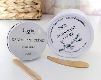 Déodorant naturel en crème, au bicarbonate de soude, parfum musc blanc.