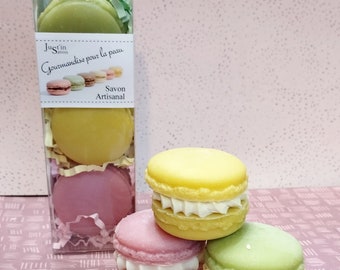 Savons macarons, boîte cadeau artisanal.