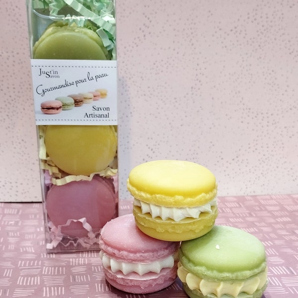 Savons macarons, boîte cadeau artisanal.