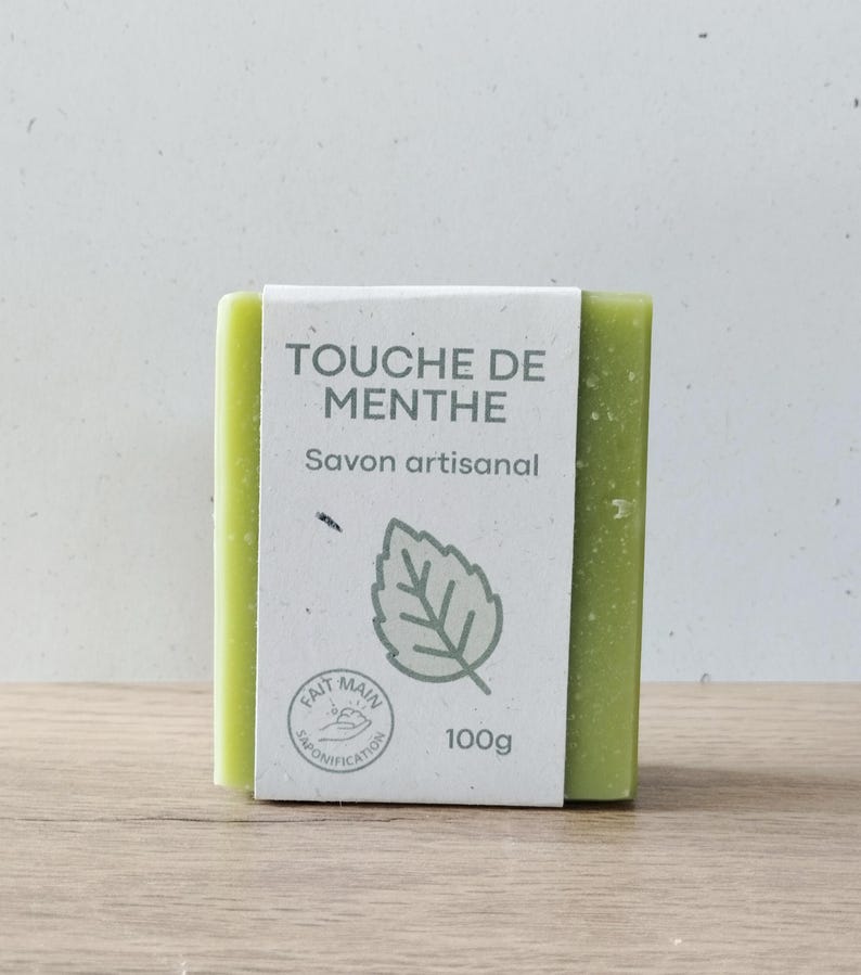 Handmade avocado oil soap with a mojito-style mint scent. Available in 50g or 100g sizes. image 2