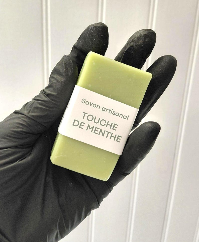 Handmade avocado oil soap with a mojito-style mint scent. Available in 50g or 100g sizes. 50g