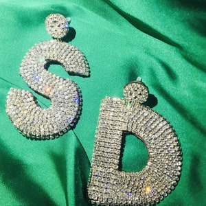 Pendientes de letras personalizados hechos a mano, pendientes de diamantes de imitación, pendientes de cristal, regalo de boda