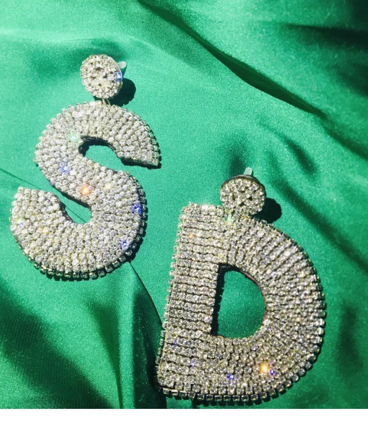 Handmade Personalized Letter Earrings Rhinestone Earrings Etsy