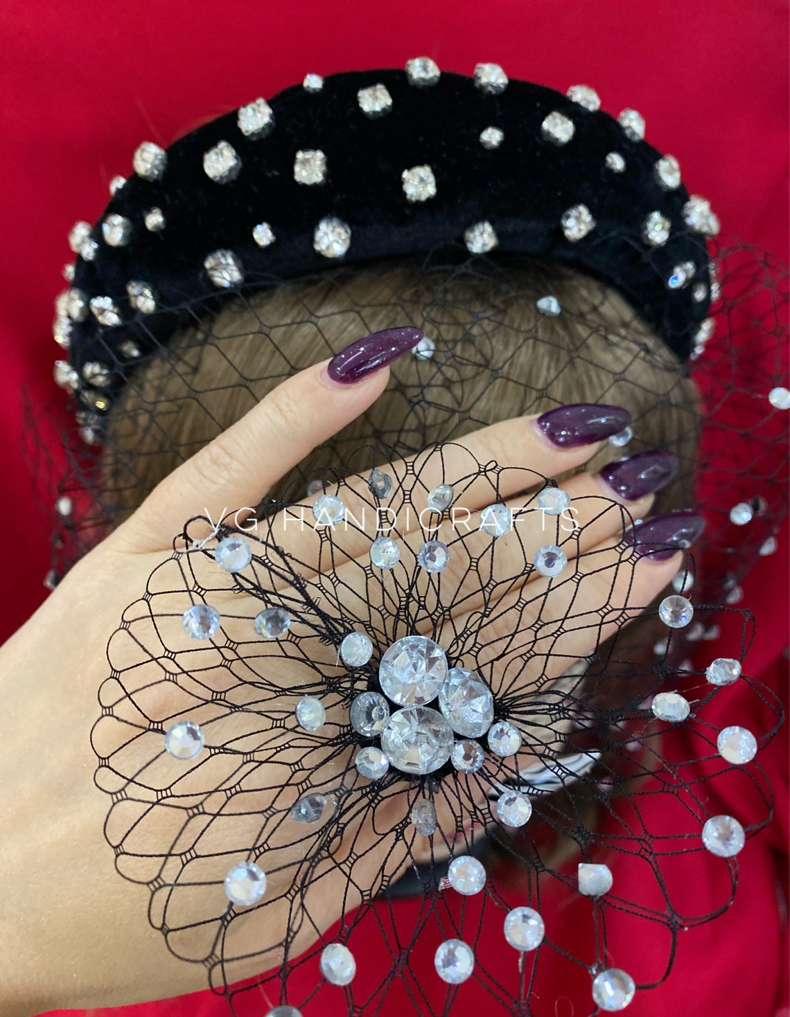 Handmade Headband French Birdcage Crystals Veil Set With Crystals Ring Etsy
