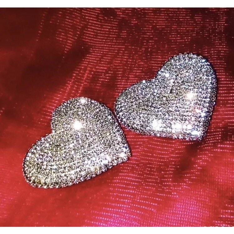 Handmade Heart Rhinestone Earrings Love Earrings Valentine | Etsy