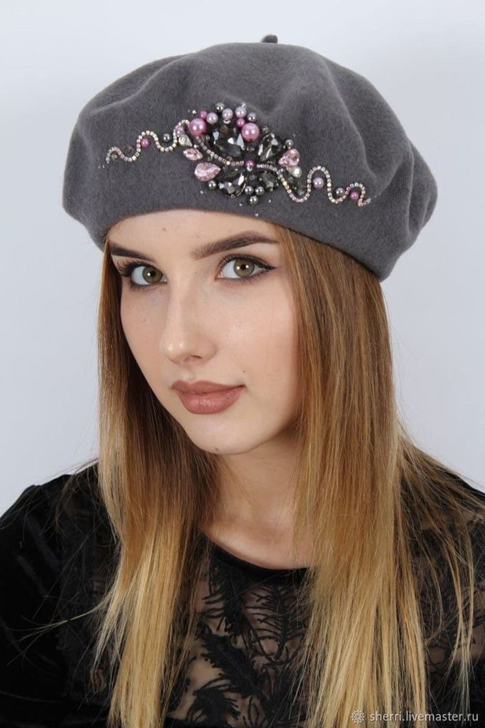 Handmade Pearl Crystal Embroidered Beret Warm Hat Etsy