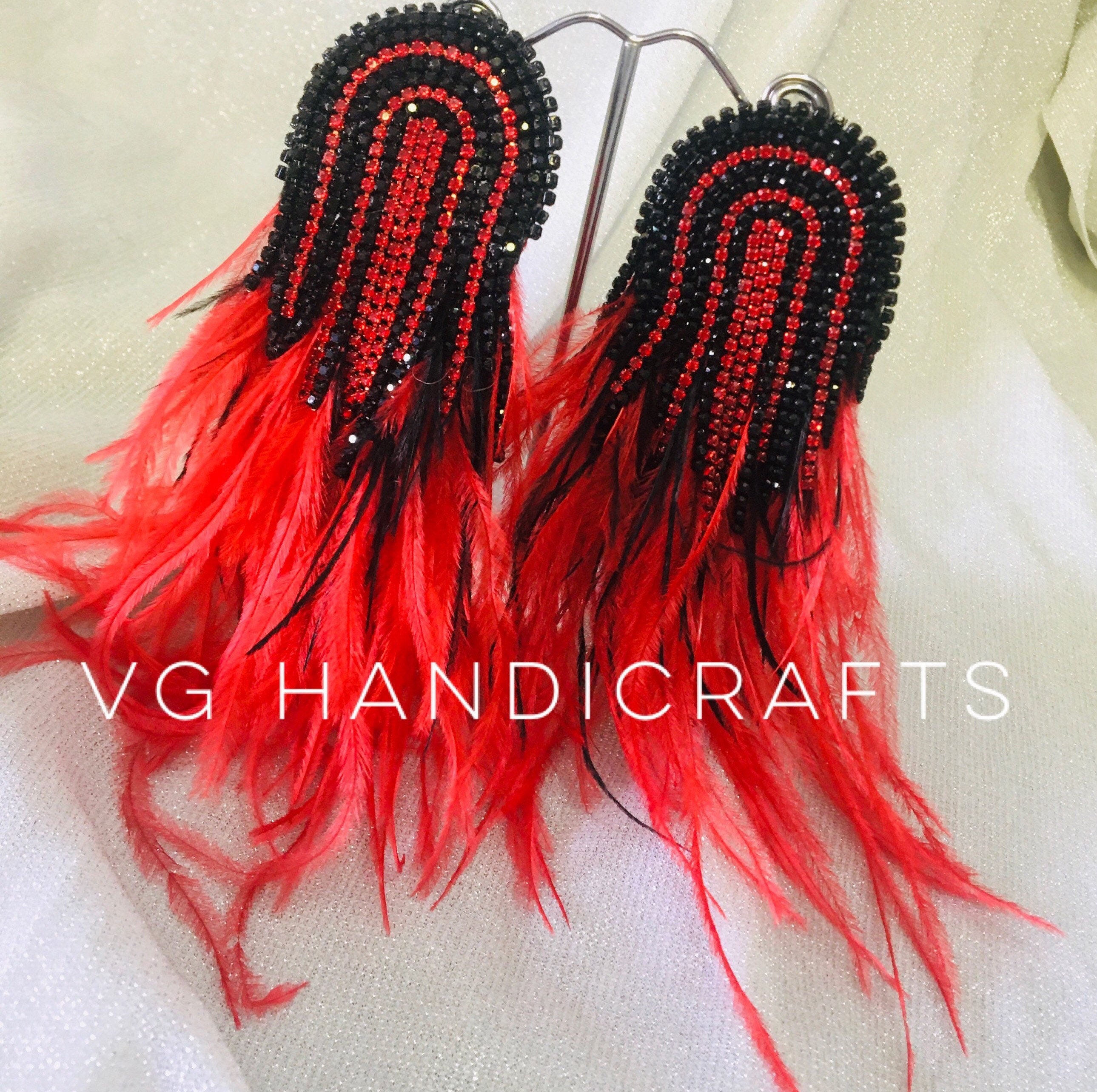 5089 Lux Feather Earrings red