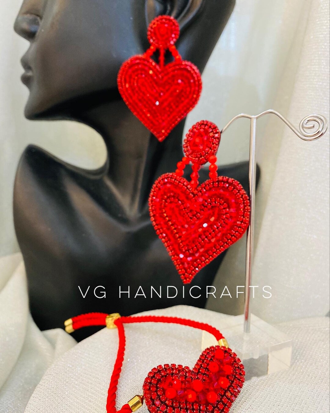 Handmade Heart Rhinestone Earrings Love Earrings Valentine - Etsy