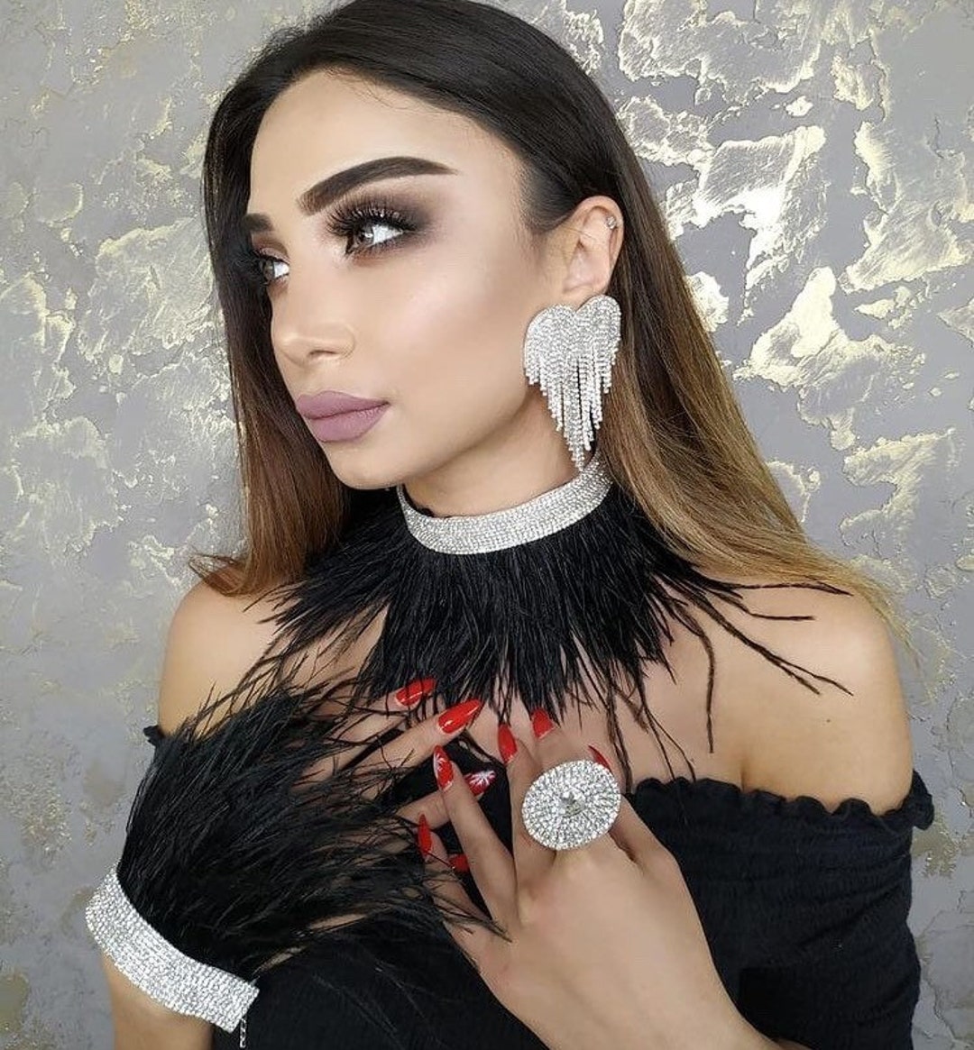 Diamond Style Feather Waterfall Rhinestone Beaded Crystal Etsy