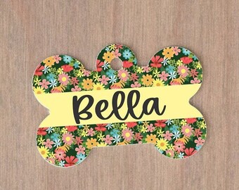 Custom Girl Dog Tag, Personalized Dog Name Tag, Floral Pet ID Tag, Girly Dog Tag, Colorful Pet Tag, Double Sided Pet Tag, New Puppy Gift