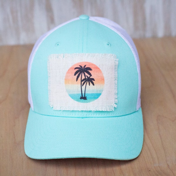Tropical hat patch, Palm trees cap patch, beach life Patch, frayed Backpack Patch, Caps with Patches, Hats for Women, Trucker hat patch