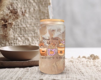 Halloween Glass Can Cup, Fall Glass Cup, Halloween Iced Coffee Cup, Ghost Iced Coffee Mug, Spooky Glass Tumbler, Frosted Glass Beer Can Cup