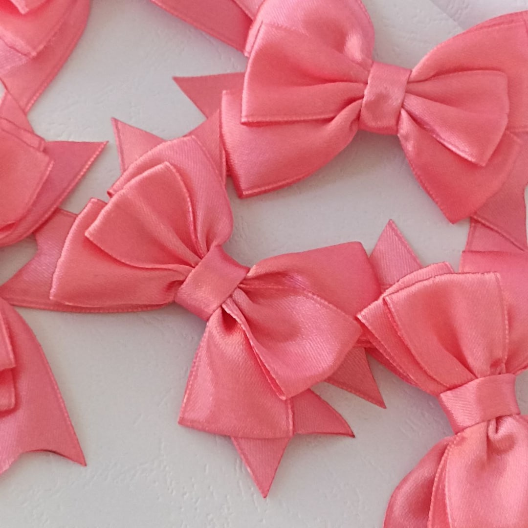 Pink Satin Ribbon Bow 3 Pcs Ready Made Bows Crafts Bow Christmas Bow