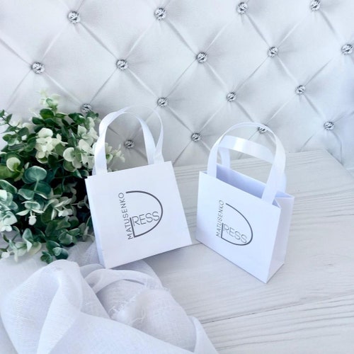 Logo Gift Bags With Orange Satin Ribbon Handles Custom Etsy