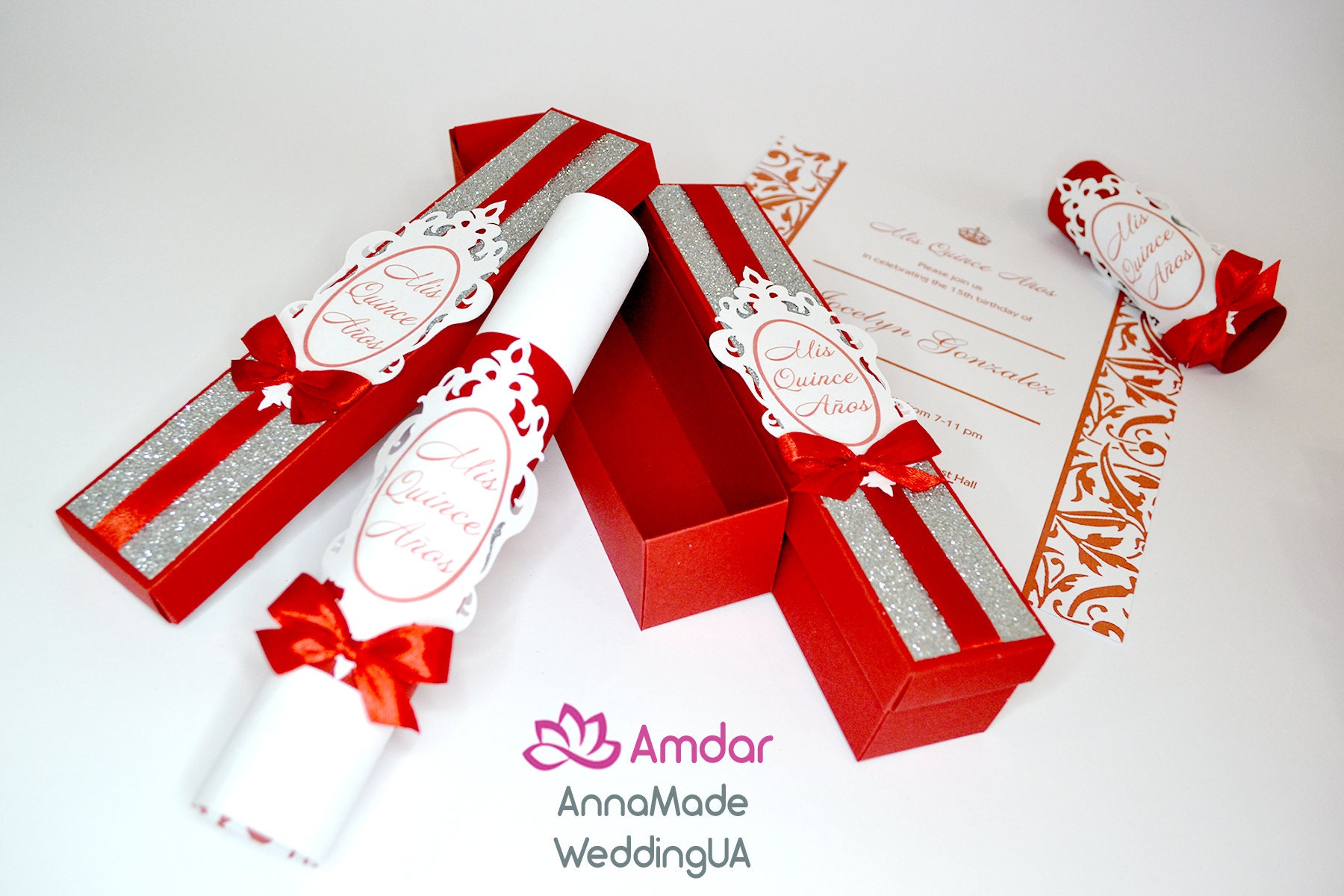 Invitations rouges avec paillettes argentées Faites défiler Etsy