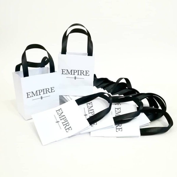 Jewelry Logo paper bags 4 x 4 x 1,5 inches with black satin ribbon handles - Custom Personalized small Paper Bag for business, event, party