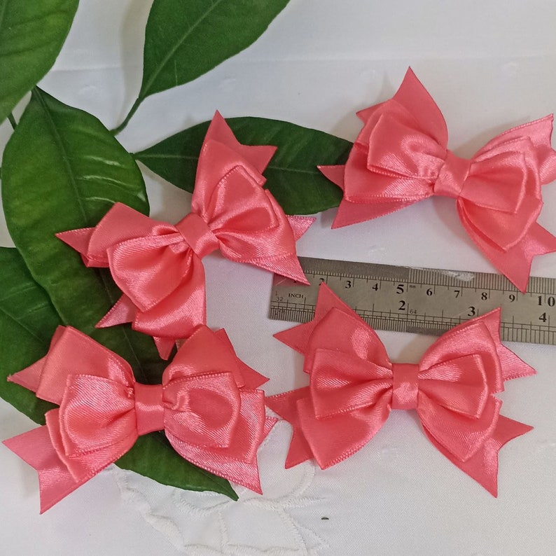 Lazo de cinta de raso rosa 3 piezas Arcos listos para usar Arco de artesanía Arco de Navidad Arco de boda Lazo de pelo rosa Lazos autoadhesivos rosa Lazos rosa bebé 8 cm imagen 10