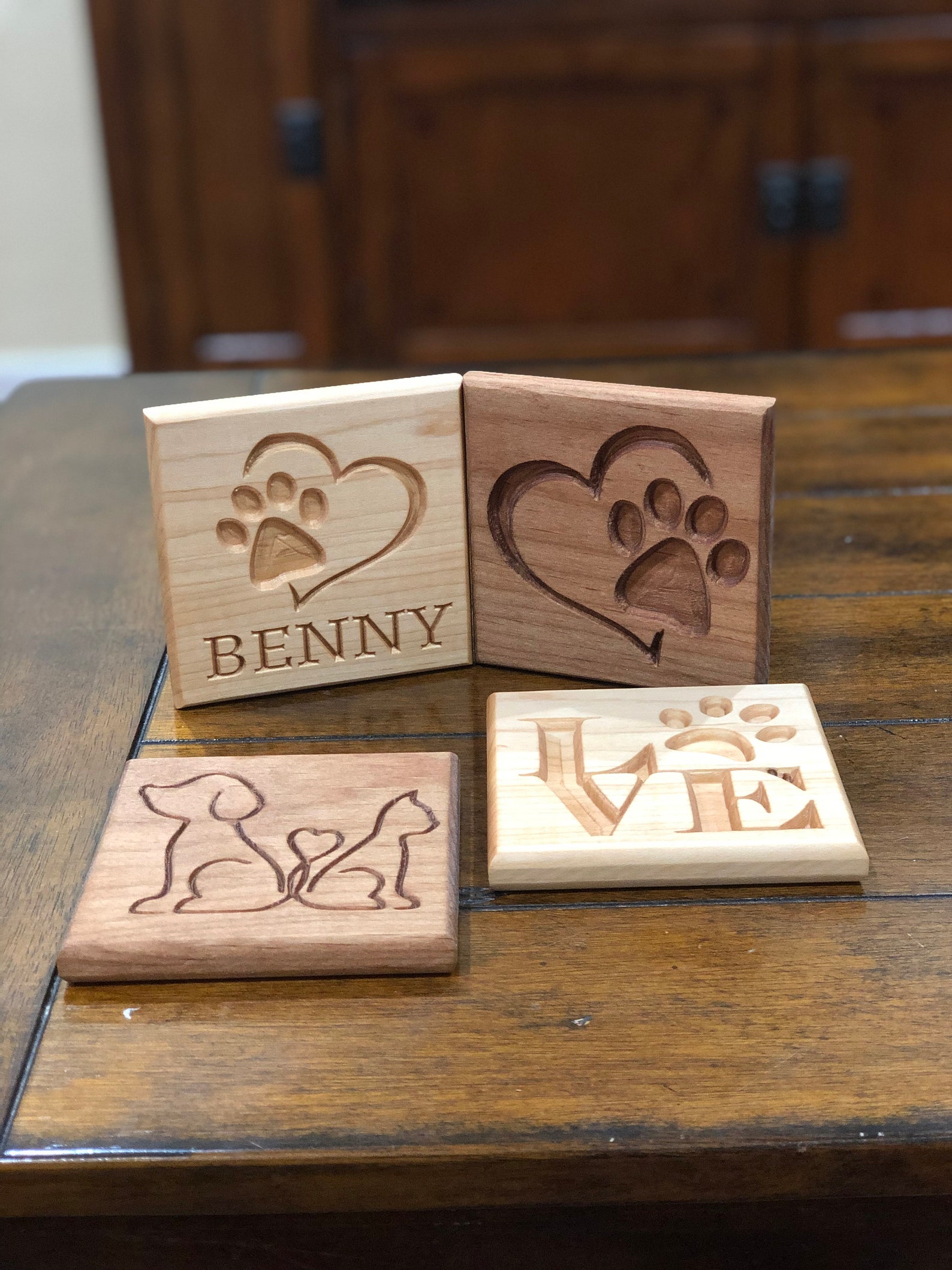 Dog Coasters Puppy Wood Coasters Personalized Dog Etsy