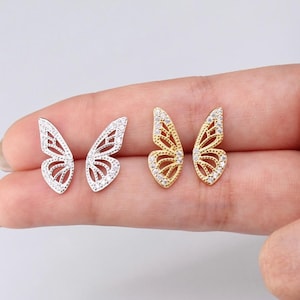 Gold Dipped Sterling Silver Butterfly Wing Studs: Double Piercing Earrings