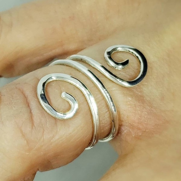 Verstellbare Daumenringe. Silberner Bypass-Ring für Frauen. Minimalistischer Zeigefingerring. Midi-Ringe. Spiralwickelringe. Geschenke für Frau.