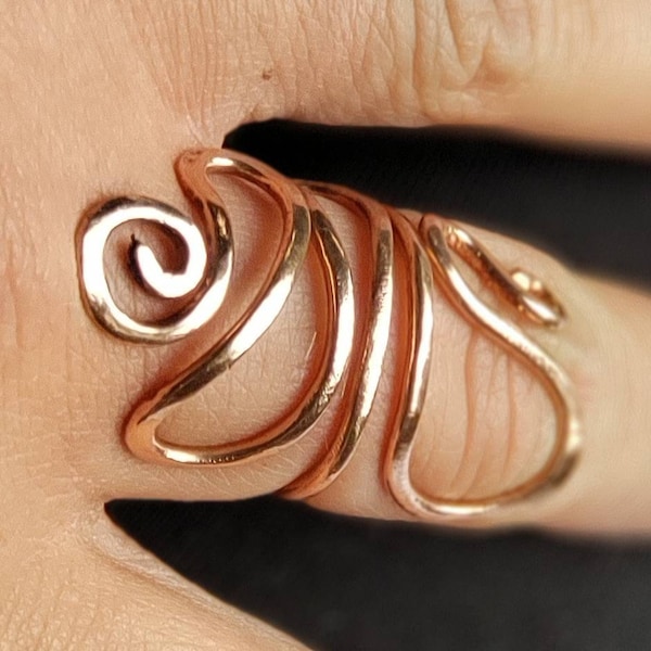 Adjustable Arthritis Finger Splint Ring. Copper Healing Jewlery Gifts.  Statement Ring. Long Wrap Around Rings.