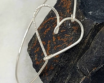 Sterling Silver Heart Bracelet. Open Heart Bangle. 925 Jewelry For Women. Gifts For Her.