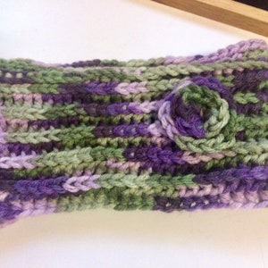 Crocheted Headband - Wide Band Lilac Flower, Winter Ear Warmer