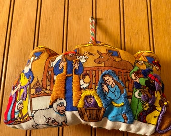 Mini Nativity Scene Embroidered Fabric Ornament- Christmas Tree- Holiday Decoration- Unbreakable Ornament