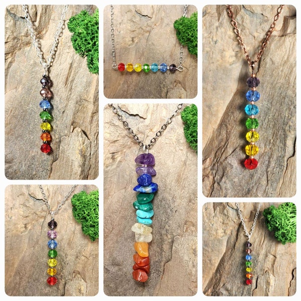 7 Chakra Stone Necklace - Chakra Crystal Necklace - Beaded Crystal Healing Chakra Necklace - Spiritual Necklace - Rainbow Crystal Necklace