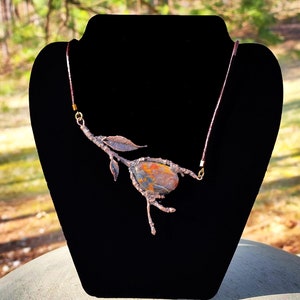 Copper Jewelry, earthy pendants, woodland jewelry, natural material, electroformed, handmade, exclusive, one-of-kind, Belvedere jasper, twig