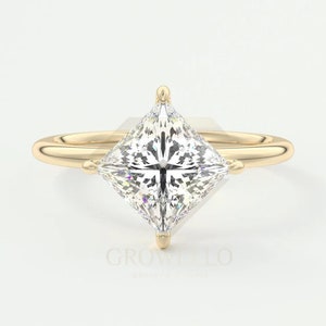 East West Princess Cut Moissanite Engagement Ring Princess Cut Solitaire Lab Grown Diamond Wedding Ring 14K Solid Gold Ring Unique Ring