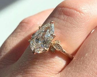 3 CT Vintage Pear Diamond Cluster Engagement Ring, Solid Gold, Lab Grown Diamond or Moissanite